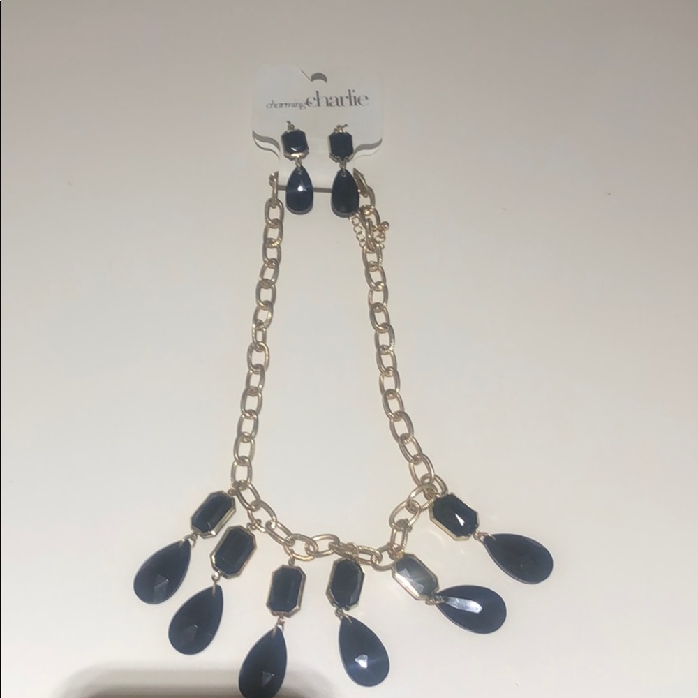 Black and gold necklace and earrings